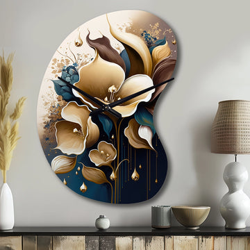 Deep Blue Calla Lily Bouquet VI - Asymmetric Metal Wall Clock